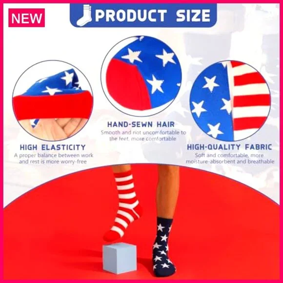 2-Pair Patriotic Socks, Cotton Blend, Unisex Fit, Holiday Gift - Picture 6 of 8